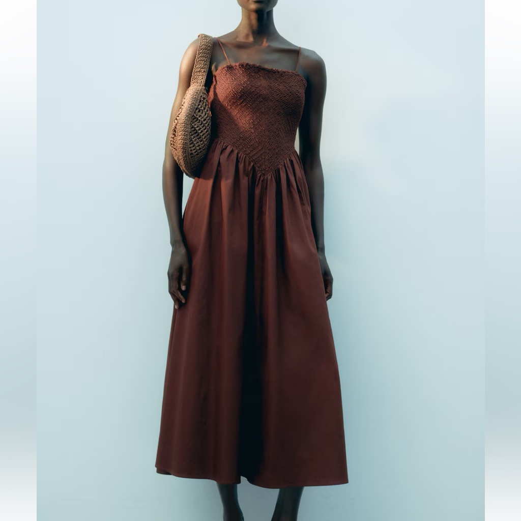 H&M Smocked Dress In Brown